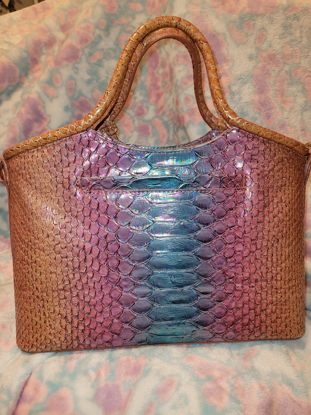 Iridescent Brown-Blue Textured Brahmin Tote - Picture 2 of 4